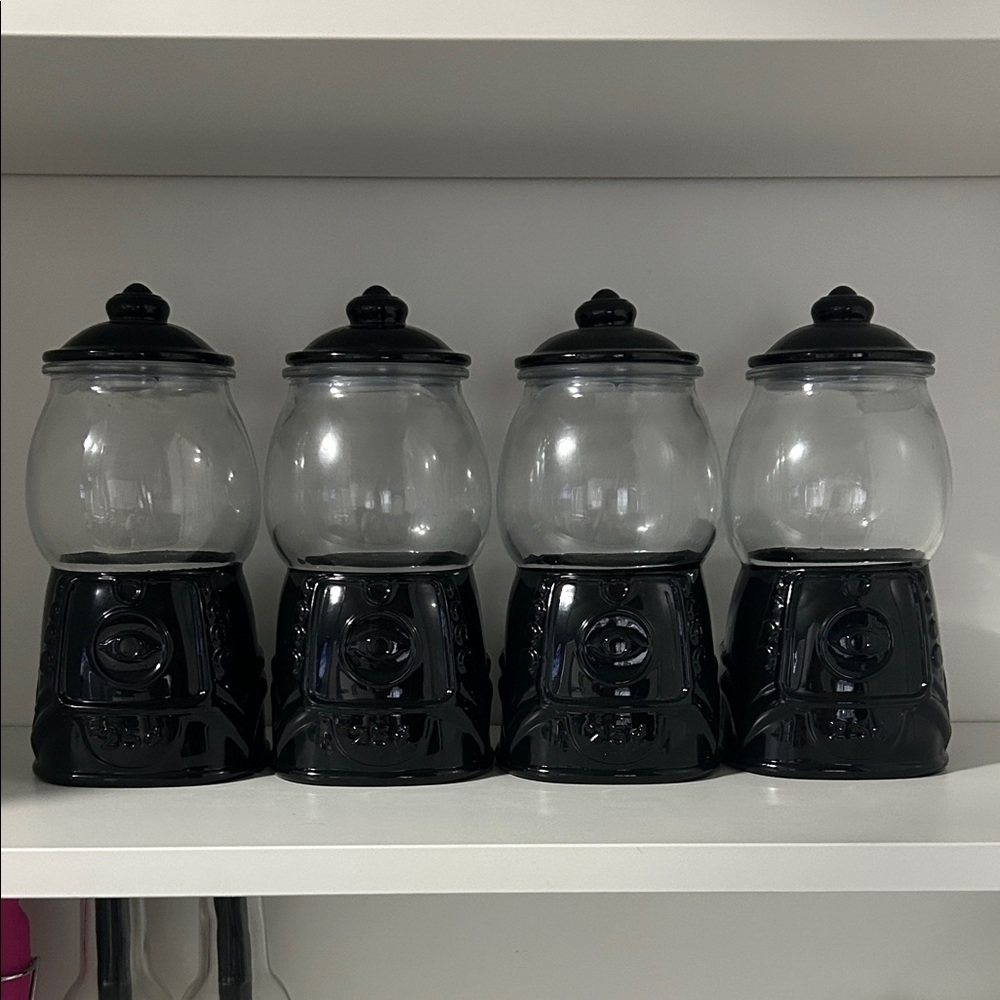 4 Black Gum Ball Jars